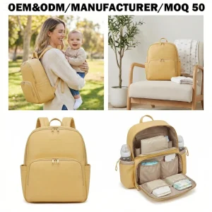 Custom Logo & Color Travel-Friendly Premium Vegan Leather Mommy Diaper Bag Backpack for Baby Care OEM Manufacturer
