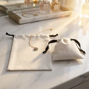 Custom Logo Cotton Drawstring Bag for Rings Necklaces Jewelry Pouch Reusable Luxury Gift Dust Bag