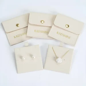 Custom Logo Cream Suede Velvet Microfiber Leather Gift Packaging Jewelry Bag Ring Bracelet Earring Necklace Pouch with Insert