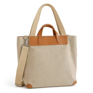 Custom Logo Drawstring Large Plain Cotton Canvas Shoulder Tote Bag with Leather Handle