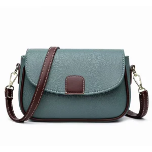 Custom Logo Fashion Contrast Color Saddle Shoulder Bags Premium PU Leather Crossbody Bags with Adjustable Strap for Women