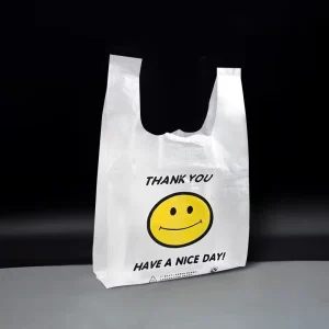 Custom Logo Flexo Printed Waterproof Supermarket T Shirt Plastic Bag White Thank You Size