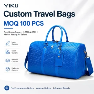 Custom Logo Geometric Embossed Vegan Leather MOQ 100 Market Influencer Brand Large Capacity Gym Weekend Travel Duffel Bag