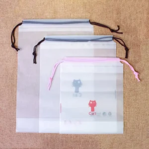 Custom Logo Gravure Printed Moisture Proof Translucent 80 Micron PE Drawstring Bag for Garment