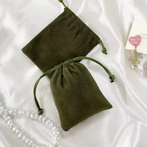Custom Logo Green Jewelry Gift Drawstring Pouch Perfume Candle Velvet Bag Wedding Candy Pouch Packaging Bag Holiday Gift Bag