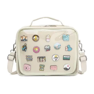 Custom Logo Lady Fashion Zipper Closure Transparent Pin Display Portable Polyester Women’s Crossbody Shoulder Bag