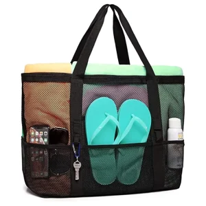 Custom Logo Large Capacity Shopping Travel Bags Beach Accessories Travel Swimming Bolso De Playa Tote Mesh Beach Bag