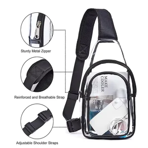Custom Logo Large Capacity Single Shoulder Crossbody Black And White Travel Sports Gym Men Chest Clear Sling Bag