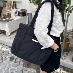 Custom Logo Large Capacity Women Custom Logo Outdoor Sport Shoulder Quilted Padded Puffer Crossbody Nylon Puffy Tote Bag