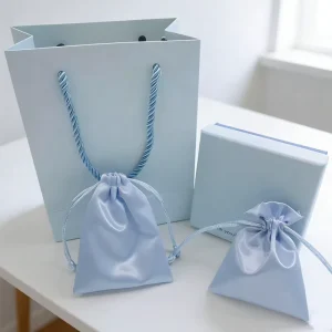 Custom Logo Luxury Lid and Base Box with Silk Gift Bag Satin Drawstring Bag Jewelry Pouch Jewelry Packaging Set
