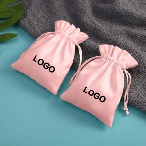 Custom Logo Luxury Small Pink Velvet Drawstring Bag Jewelry Gift Packing Bags Velvet Packaging Bag