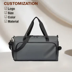 Custom Logo Men’s Black Grey Travel Sports Gym Duffle Bags for Men Sport with Custom Print