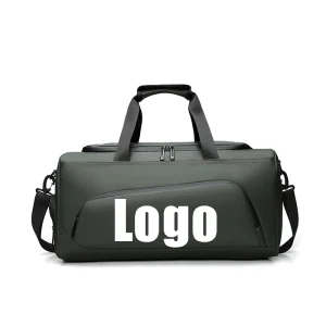 Custom Logo Men’s Gym Bag Waterproof Sport Duffle Bag with Shoes for Outdoor Travel Casual PU Polyester Lined Fitness Luggage