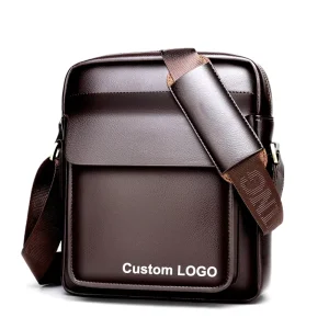 Custom Logo Mini Men’s Shoulder Messenger Bag PU Leather Office Business Crossbody Bag