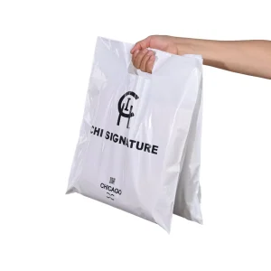 Custom Logo Mylar Plastic Folding Retail Partybags Transparent Punch Bag for Boutique Shopping Supermarket Use T Shirt Bag