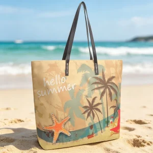 Custom Logo Pastel Canvas Beach Bag for Souvenir Gift Oversized Summer Tote Bag with PU Strap Carryall