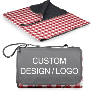 Custom Logo Picnic Blanket Foldable Into Tote With Zipper Pocket Waterproof Outdoor Camping Beach Blanket Corporate Gift OEM