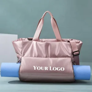 Custom Logo Pink Puffy Large Tote Bag for Women Quilted Travel Duffel Gym Fitness Bag Padded Shoulder Crossbody Weekend Yoga Bag