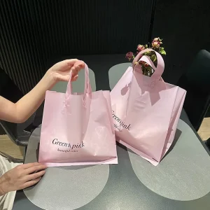 Custom Logo Plastic Bag Pink Merchandise Logo Plastic Bag for Small Business Shopping Bag