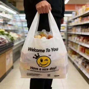 Custom Logo Plastic Vest Take Bag HDPE LDPE Plastic T Shirt Bag Shopping Bag for Chewing Gum Sushi Packaging