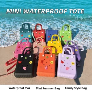 Custom Logo Portable Durable Candy Pattern Bow EVA Tote Handbag Small Waterproof Shoulder Bag Mini Summer Beach Women