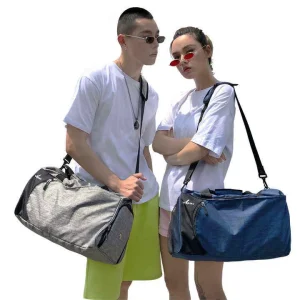 Custom Logo Premium Lightweight Polyester Travel Foldable Large Gym Sports Zipper Duffle Bag with Shoes Pocket for Unisex