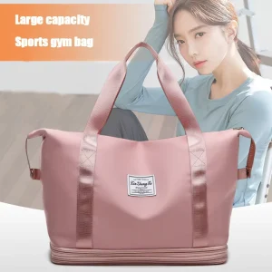 Custom Logo Print Lightweight Casual Sports Duffel Bag Women Men Workout Gym Travel Tote Zipper Wet Pocket Shoes