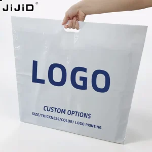 Custom Logo Printed Boutique Clothing Packing Die Cut Handle Plastic Bags Personalized Brand Name Shopping Bag