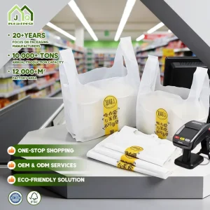Custom Logo Printed Business Clothing Bar Shop Restaurant Food Take Out T Shirt Handle Plastic Shopping Bags