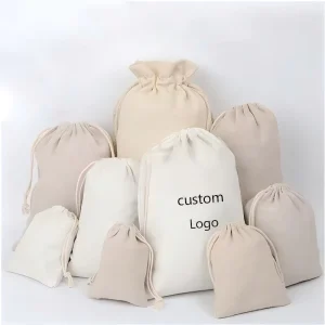 Custom Logo Printed Canvas Dust Bag Recycled Organic Cotton Drawstring Storage Packing Dust Muslin Pouch