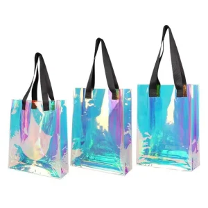 Custom Logo Printed Eco Friendly Reusable Clothing T-shirt Plastic Bags Recyclable Holographic PVC Handbag Shopping Bags