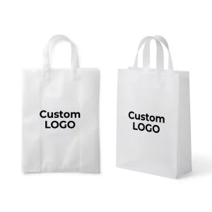 Custom Logo Printed Frosted Plastic Shopping Bag with Soft Loop Handle PE Boutique Retail Gift Bag Bulk OEM