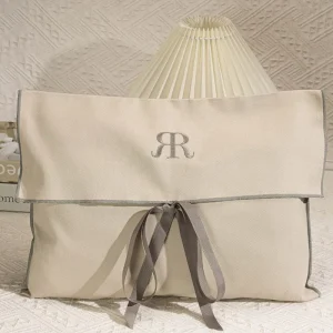 Custom Logo Printed Gray Cotton Twill Envelope Hair Bundle Wig Handbag Dust Bag High End Coat Underwear Packing Pouch Dust Bag