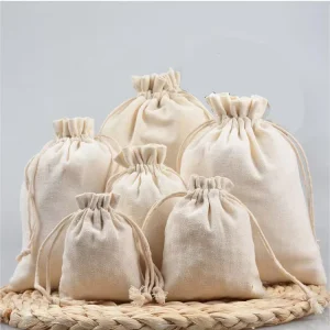 Custom Logo Printed Organic Cotton Drawstring Bag Gift Shoe Slipper Dust Bag Recyclable Cotton Muslin Calico Drawstring Bags