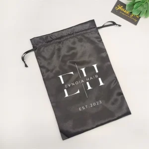 Custom Logo Printed Satin Braiding Hair Bundle Extension Drawstring Pouches Wig Dust Packaging Bag
