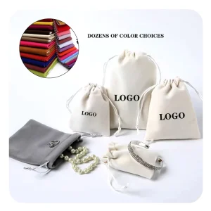Custom Logo Printed Velvet Gift Packaging Pouch Makeup Jewelry Natural Recycled Dust Drawstring Bag Jewelry Container