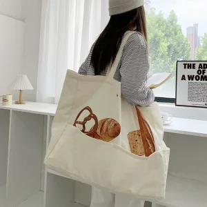 Custom Logo Printed Women Oversize Large Capacity Weekend Party Beach Canvas Cotton Shopping Tote Bag