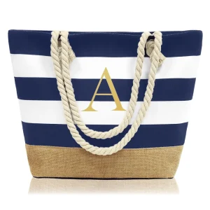 Custom Logo Printing Open Zipper Eco-friendly Cotton Canvas Shoulder Length Medium Beach Tote Bag with Rope Handle