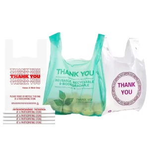 Custom Logo Printing Supermarket HDPE/LDPE Vest Handle Shopping Bag Pla Clear Plastic T Shirt Bags