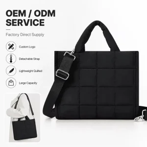 Custom Logo Quilted Puffer Tote Bag Large Capacity Women Shoulder Bag Crossbody Tote Bag