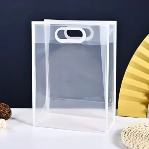 Custom Logo Reusable PP Frosted Transparent Tote Bag 100pcs Gift Bag for Clothing Souvenir Party Favor