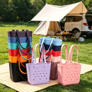 Custom Logo Summer Beach Travel Handbag Large Capacity Soft Foldable Eva Silicone Waterproof Women’s Bag