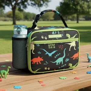 Custom Logo Thermal Insulation Bags Cooler Food Pack Printing Dinosaur Leakproof Insulated Lunch Box for Kids Boy