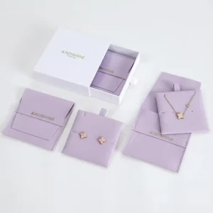 Custom Logo Velvet Earring Bracelet Storage Bag Suede Microfiber Necklace Pouch with Drawer Slide Box for Jewelry Gift Packaging
