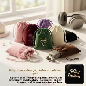 Custom Logo Velvet Jewelry Bag Small Storage Drawstring Pouch for Jewellery Packaging