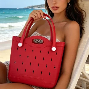 Custom Logo Waterproof EVA Foam Beach Bag Lightning Hollow Design Portable Shoulder Handbag Travel Tote Bag