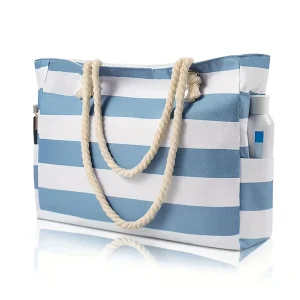 Custom Logo Waterproof Mesh Beach Bag Sand Free Large Capacity Shoulder Bag with Pocket for Women Summer Travel Use
