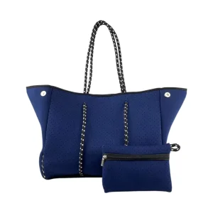 Custom Logo Women’s Tote Bag Big Size Zipper Waterproof Neoprene Beach Bag with Blue Sublimation Blank