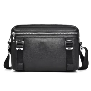 Custom Luxury Black Leather Men’s Messenger Bag High Quality Crossbody Bag with Large Capacity for Packing Small Thing