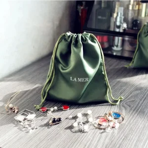 Custom Luxury Reusable Small Large Dustproof Drawstring Bags for Jewelry Hair Extensions Storage Packaging Soft Satin Bags
